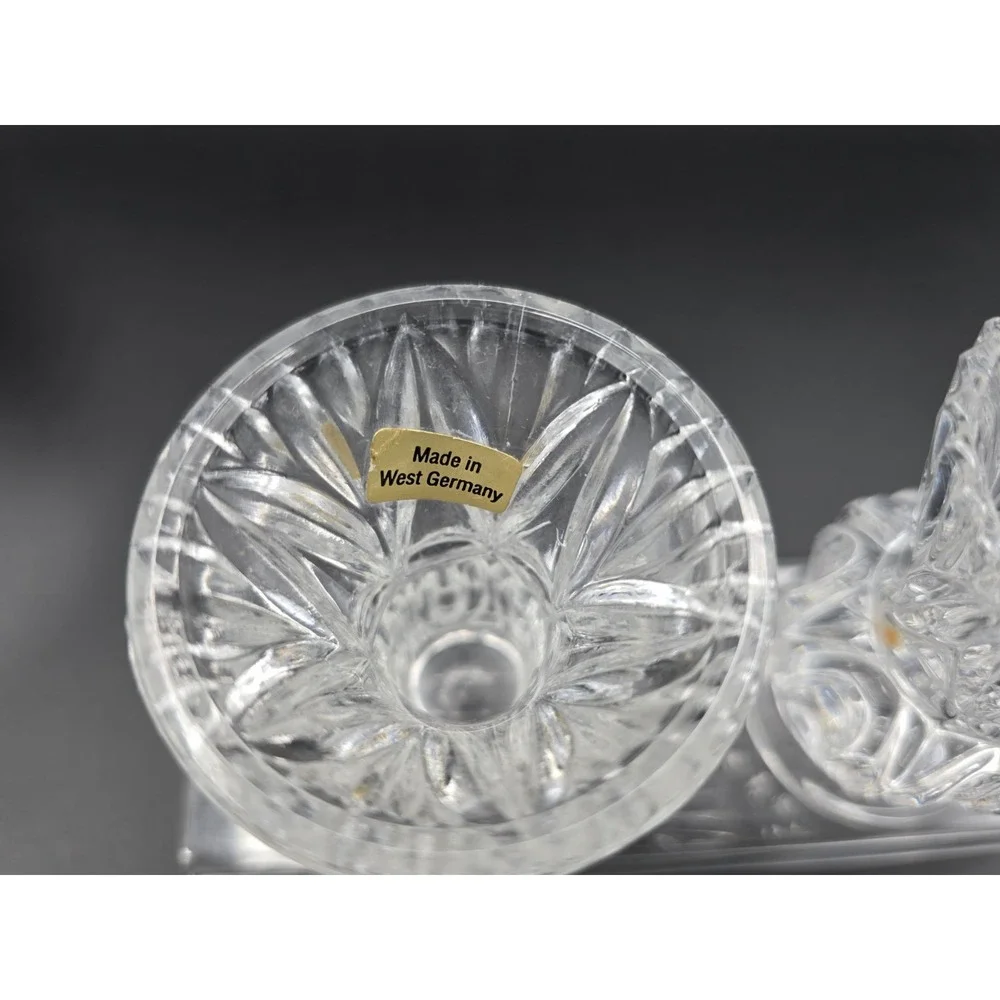 Set Of 2‎ VINTAGE PRESSED GLASS CLEAR DIAMOND CUT TOOTHPICK HOLDERS